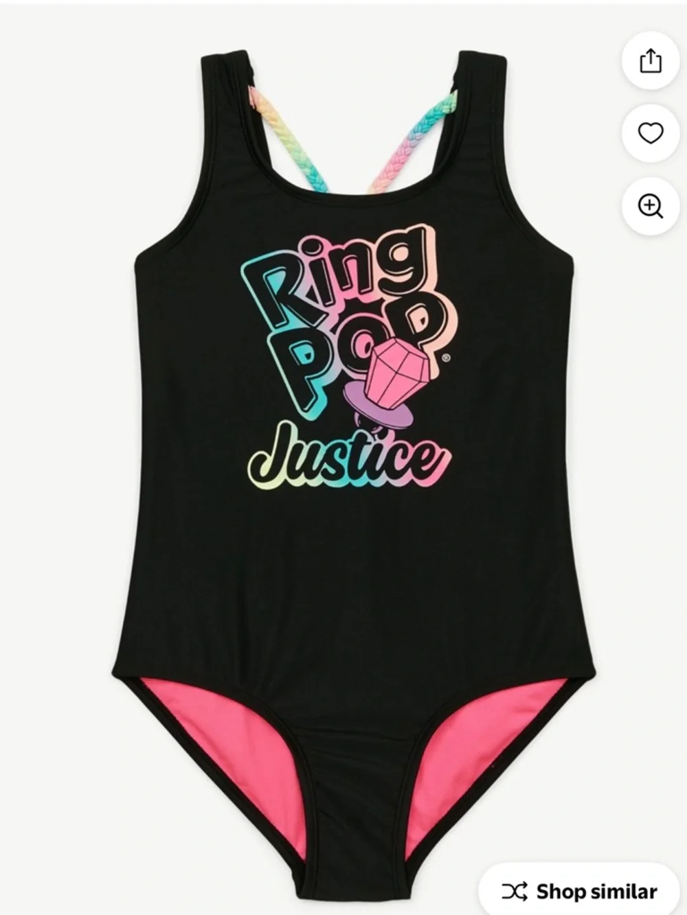 NWT Bundle of‎ 2 Justice Girls' Black Multicolor Ring Pop One-Piece Swimsuits